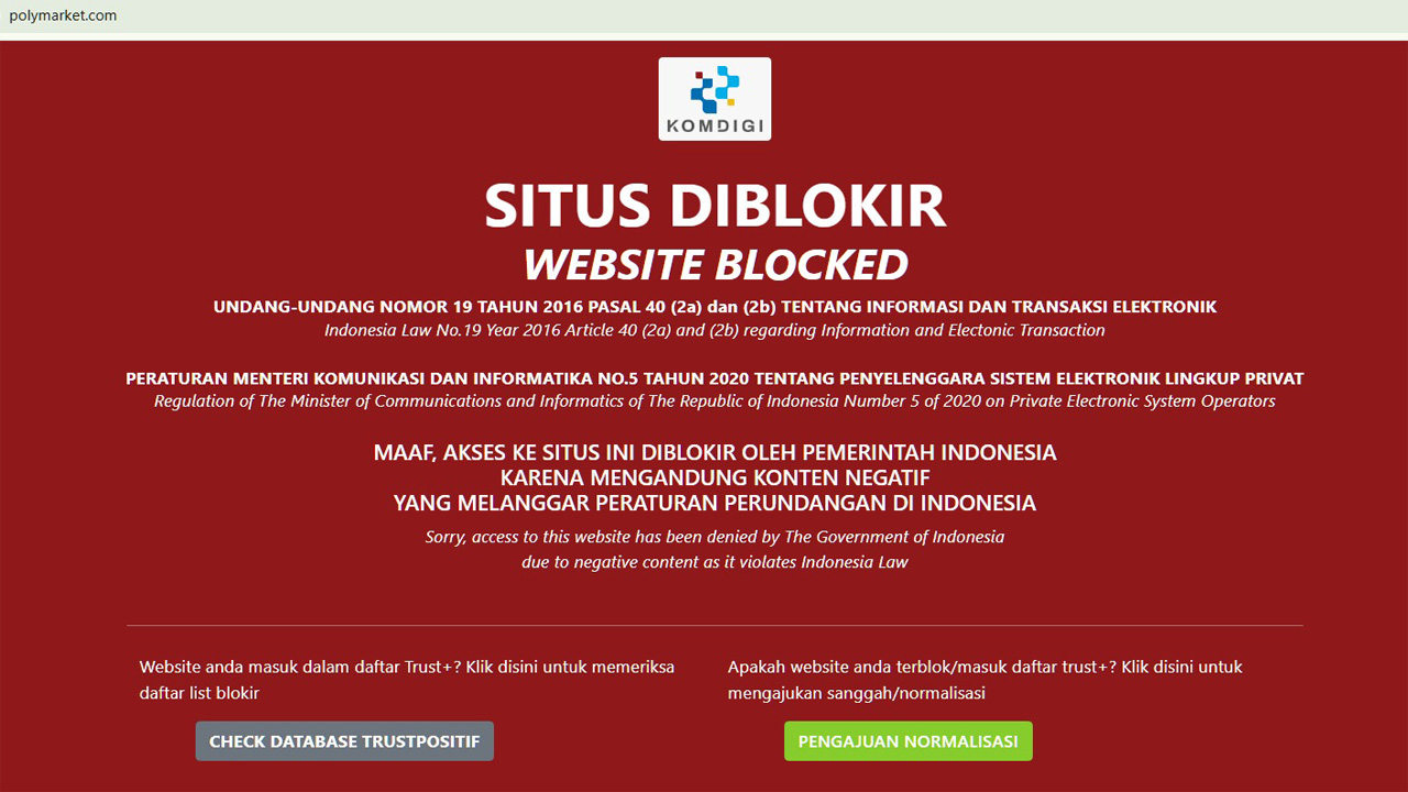 Komdigi Resmi Blokir Polymarket di Indonesia karena Diduga Judi Online Berbasis Kripto