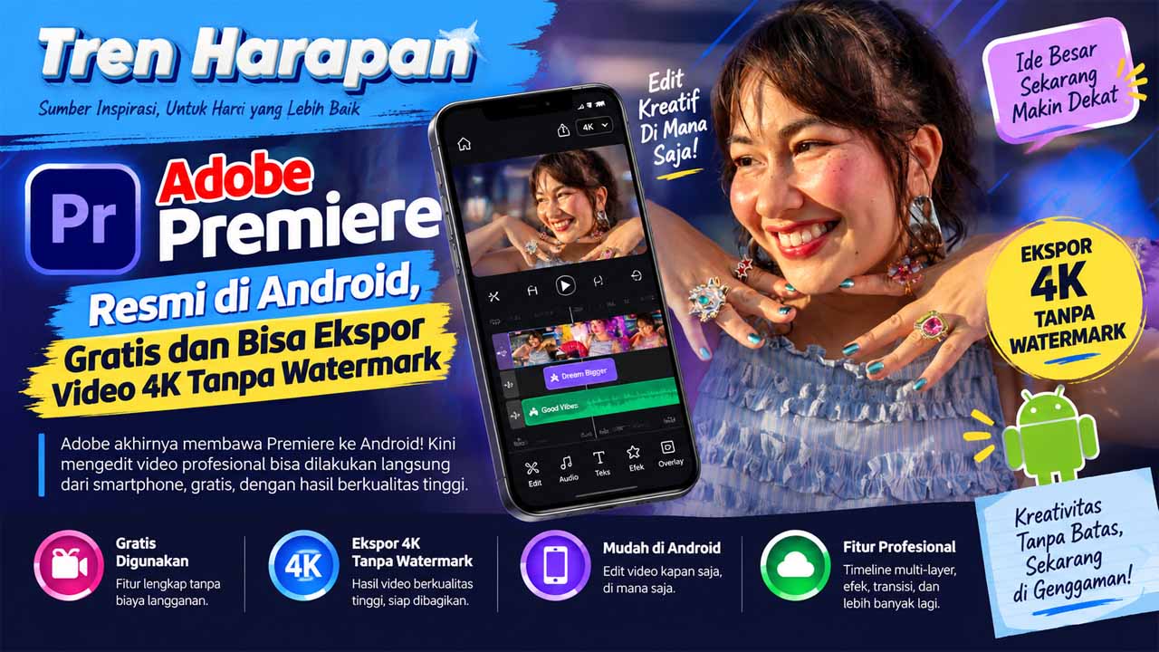 Adobe Premiere Resmi di Android, Gratis dan Bisa Ekspor Video 4K Tanpa Watermark
